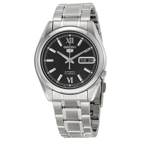 NWT Authentic Seiko Black Dial Stainless Steel Men's Watch - Picture 1 of 4